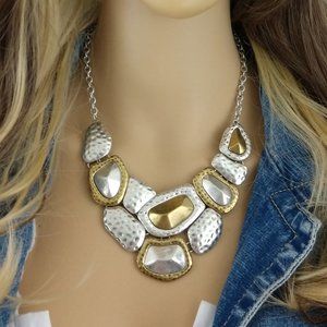 Premier Designs Vintage Chunky Two Tone Hammered Collar Necklace Adjustable